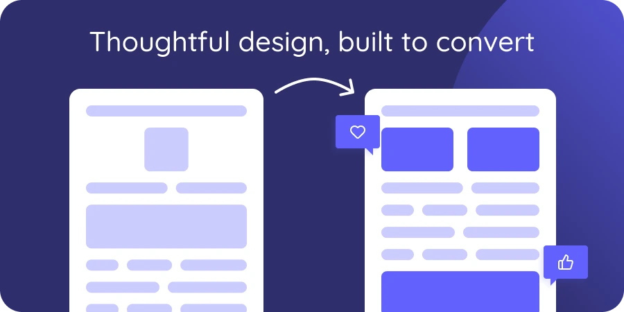 A before and after comparison of a website redesign, showing how UltraVale's builds can increase your conversion rates.