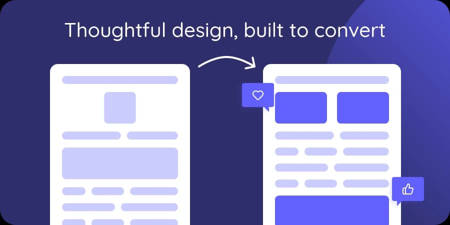 A before and after comparison of a website redesign, showing how UltraVale's builds can increase your conversion rates.