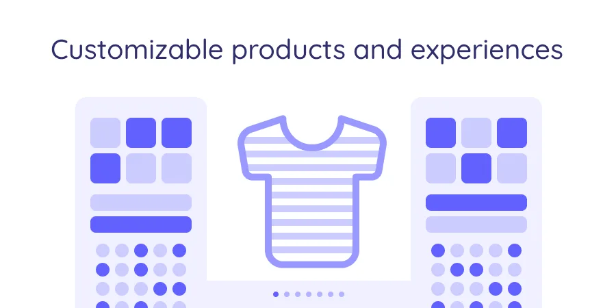 A retail product customizer, featuring a customized, striped shirt with various options selected.