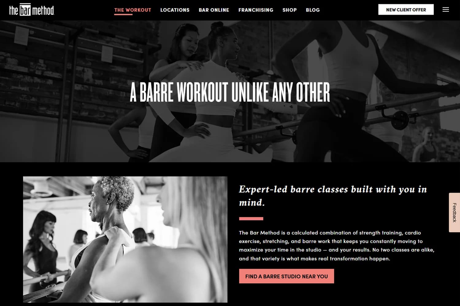 The Bar Method, a fitness franchise that offers barre classes and workouts.